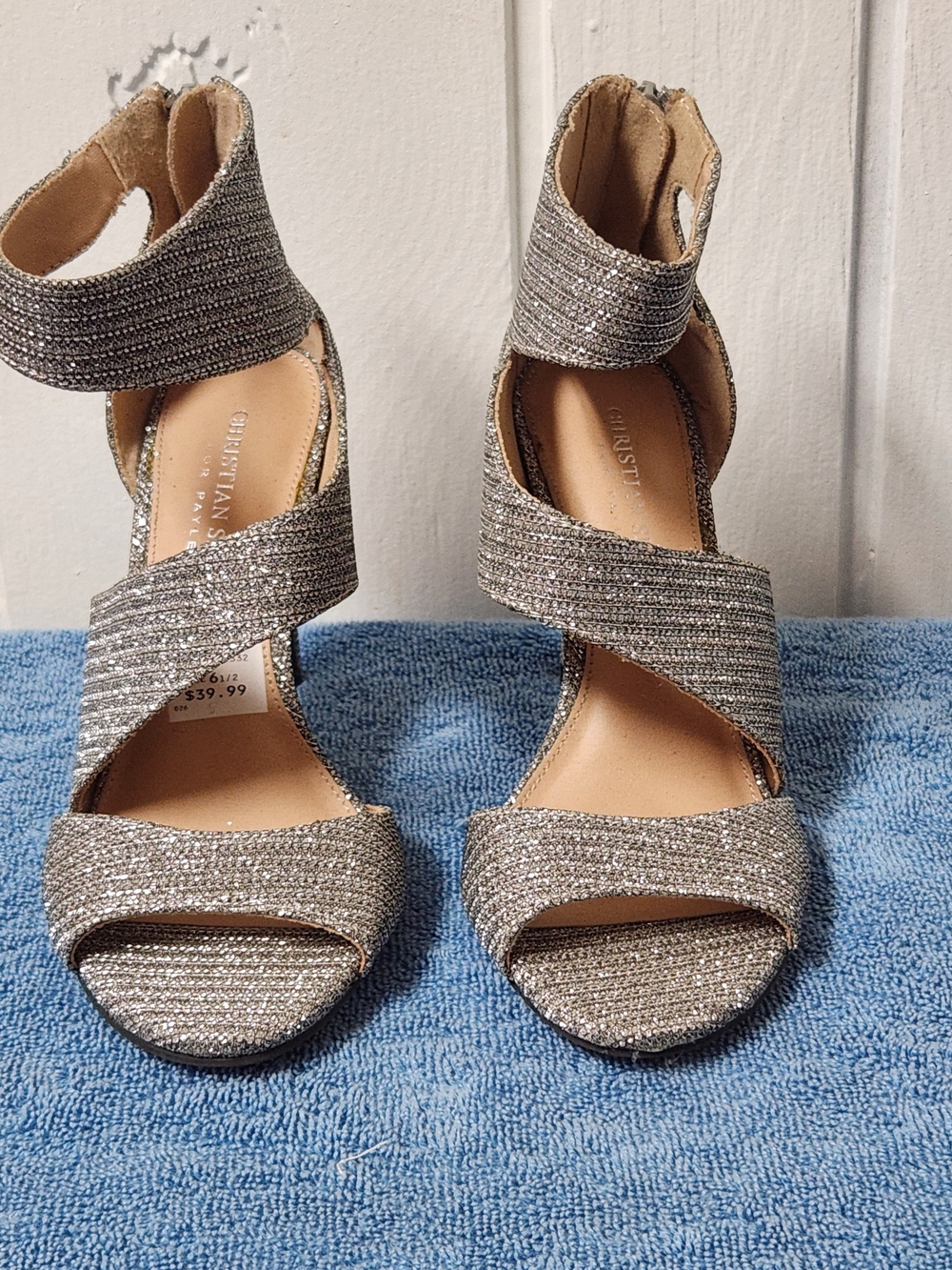 Glitter Strappy Ankle-Heel Christina Silver Sandals